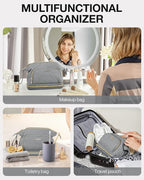 BAGSMART Travel Makeup Bag, Cosmetic Bag Make Up Organizer Case, Large Wide-open Pouch for Women Double Layers Purse for Toiletries Accessories Brushes Greey