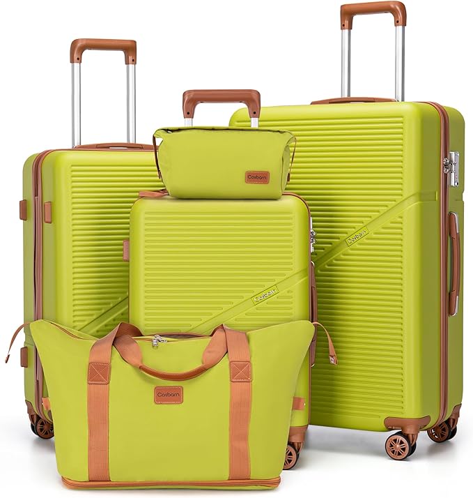 Cosbarn 5 Piece Luggage Sets with Spinner Wheels, Hardshell ABS Suitcase Set with Tsa Lock, Lightweight Hardside Waterproof Travel Suitcases for Men Women, OliveDrab (20"/24"/28")