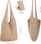 WantGor Crochet Bags, Beach Mesh Tote Bag Womens Shoulder Shopping Handbag Casual Travel Totes Bag Foldable Hobo Bags