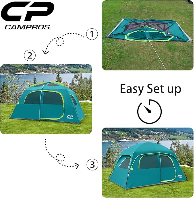 CAMPROS CP Upgraded 6/8 Person Camping Tents, Waterproof Windproof Family Tent with Larger Mesh Windows & Door, Double Layer, Easy Set Up, All-Season Dome Tent with Top Rainfly & Carry Bag