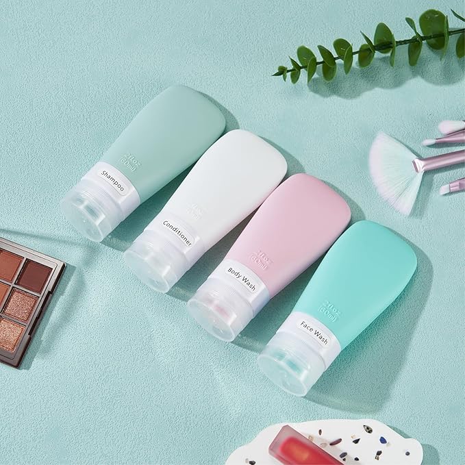 INSFIT Travel Bottles for Toiletries, TSA Approved 3oz Travel Size Containers, BPA Free Leak Proof Squeezable Silicone Tubes for Shampoo Conditioner Lotion Body Wash with Labels