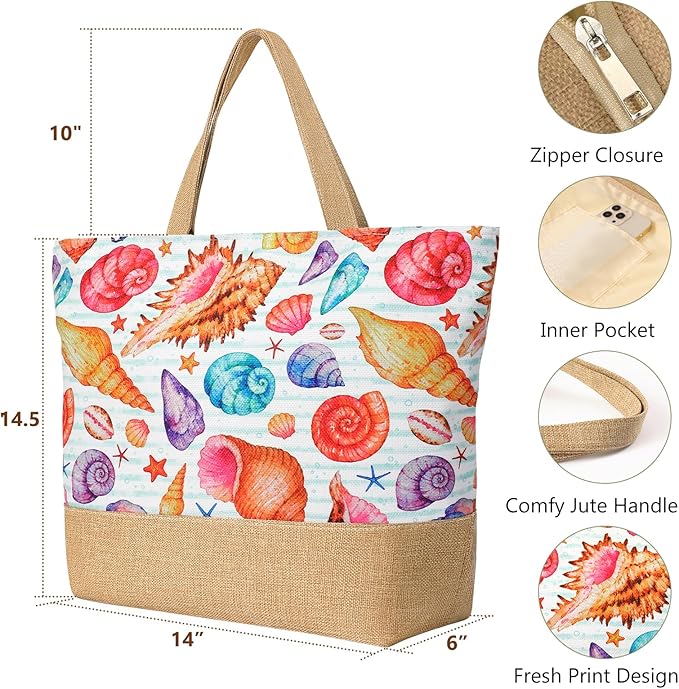 Trifabricy Beach Bag for Women, Large Beach Tote Bags with Zipper, Woven Straw Tote Waterproof, Swim Gym Shopping Travel Bag