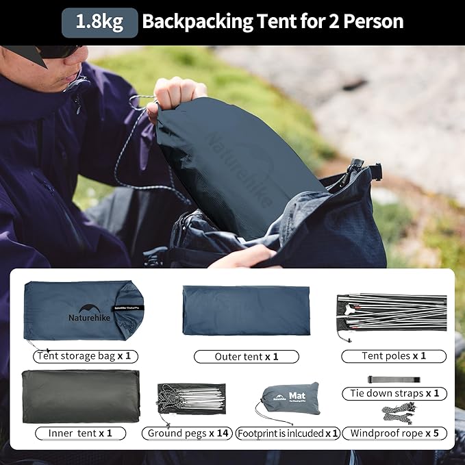 Naturehike Cloud-Up Tent Lightweight Backpacking Tent with Footprint - Free Standing Ultralight Camping Hiking Backpack Tents