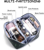 BOYATU Travel Makeup Bags Cosmetic Organizer Bag: 3 Pcs Set Large Capacity Floral Make up Bag with Compartments - Waterproof Leather Toiletry Bags with Handle for Women (18-Green)