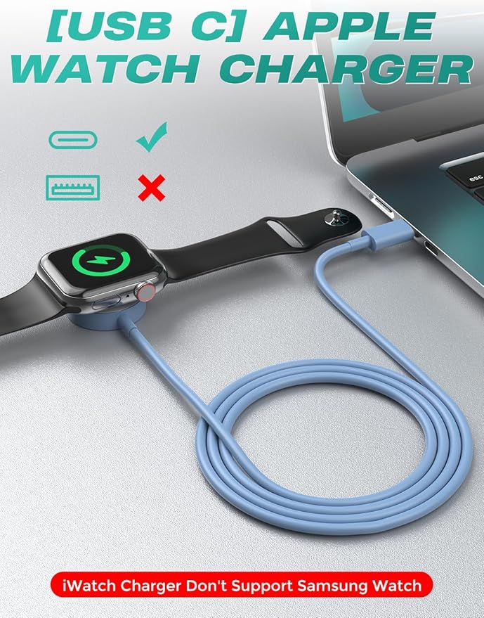 Amasuki 2Pack USB C for Watch Charger Magnetic Charger Wireless Portable Compatible with Watch Ultra2 Ultra Series 10/9/8/7/6/SE/SE2/5/4/3/2/1-[1m/Blue]