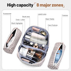 BOYATU Travel Makeup Bag Cosmetic Bags for Women: Large Capacity 3 Pcs Set Make up Bag with Compartments - Waterproof Vegan Leather Toiletry Organizer Bags with Handle (M-80Off-white)