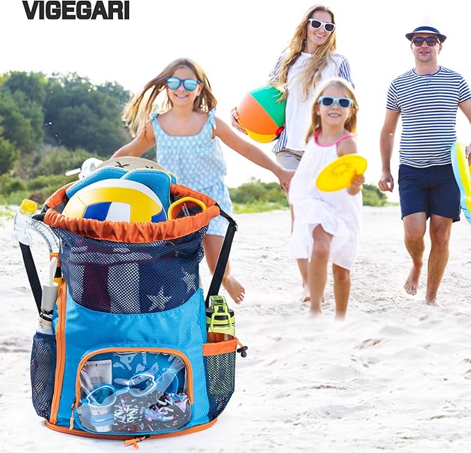 Mesh Drawstring Backpack with Shoe Compartment, Sandproof Beach Swim Bag with Wet Pocket, Pool Gym Shower Bag for Travel Summer Camp