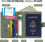 Passport Holder for Travel Essentials, RFID Blocking Leather Cover Wallet with Magnetic Closure, Aesthetic & Cute Passport Book Case for Women and Men - Green