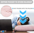 Solaris Travel Wearable Blanket with Sleeves, 2 in 1 Packable Airplane Pillow Blanket for Adult Women Men, Soft Cozy Warm Snuggy Body Blanket for Outdoor Indoor Home Lounge, Pink