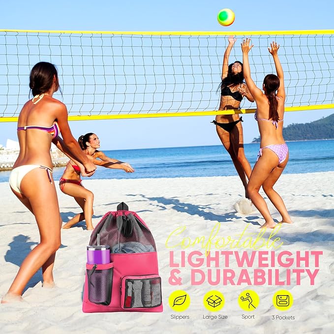 HOHOM Swim Mesh Beach Bag, Waterproof Gym Bags for Women and Men, Large Pool Bag Swimming Gear Drawstring Backpack