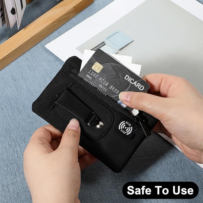 RFID Blocking Clip Stash Pocket, Ultra Thin Anti-Theft Travel Pouch, Compact Hidden Travel Belt Wallet for Cards & Cash Pickpocket Hidden Clips Stash Credit Card Holder for Everyday Carry Traveling