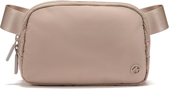 Pander Two Way Zipper Fanny Pack Nylon Everywhere Belt Bag for Women, Water Repellent Waist Packs, Crossbody Bags with Adjustable Strap (Raw Linen).