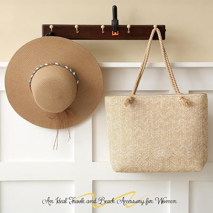 Tavaleu Straw Beach Bags for Women, Large Beach Bag Summer Woven Tote Bag Travel Shoulder Handbags for Holiday