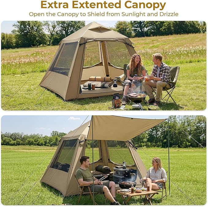 VINGLI Inflatable Camping Tent, All-Weather Inflatable Hot Tents with Stove Jack, Blow Up Tent for Camping with Mesh Doors & Windows, Inflatable Air Tents for Camping Adult
