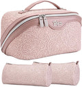 BOYATU Travel Makeup Bags Cosmetic Organizer Bag: 3-Set Large Capacity Make up Bag - PU Leather Toiletry Bags for Women - Wide Open Portable Pouch with Divider & Handle (A-Light Pink)