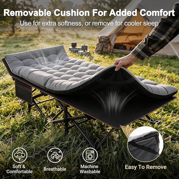 ABORON 2PK XXL Camping Cot for Adults 900LBS - 78"×32" Oversized Folding Bed with Mattress Pad, Heavy Duty 1200D Oxford Outdoor Cot with Carry Bag