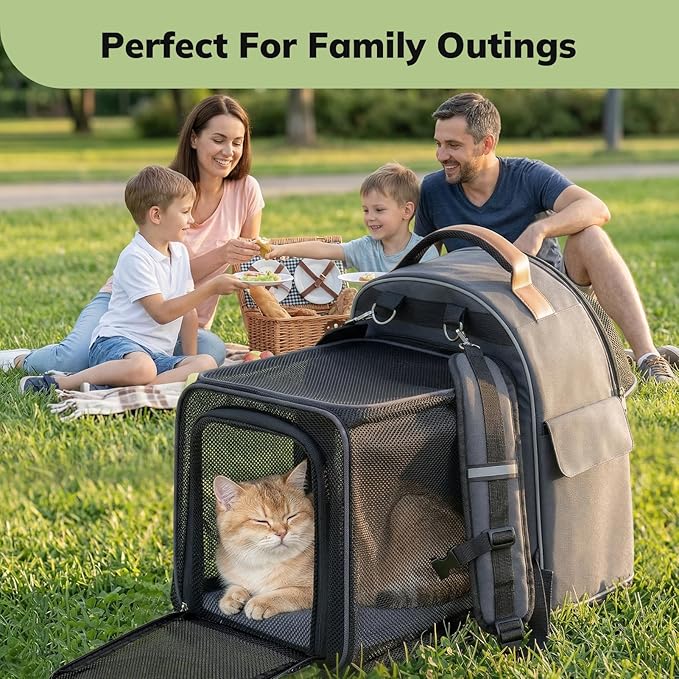 Morpilot Expandable Cat Carrier Backpack for Small Dogs & Cats Up to 20lbs, Breathable Mesh Pet Travel Backpack with Safety Leash, Foldable Airline Approved Carrier for Hiking Camping Outdoor, Grey