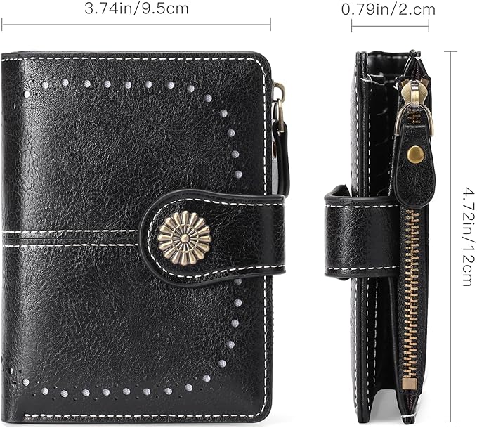 Small Wallet for Women Bifold Credit Card Holder RFID Blocking with Zipper Pocket