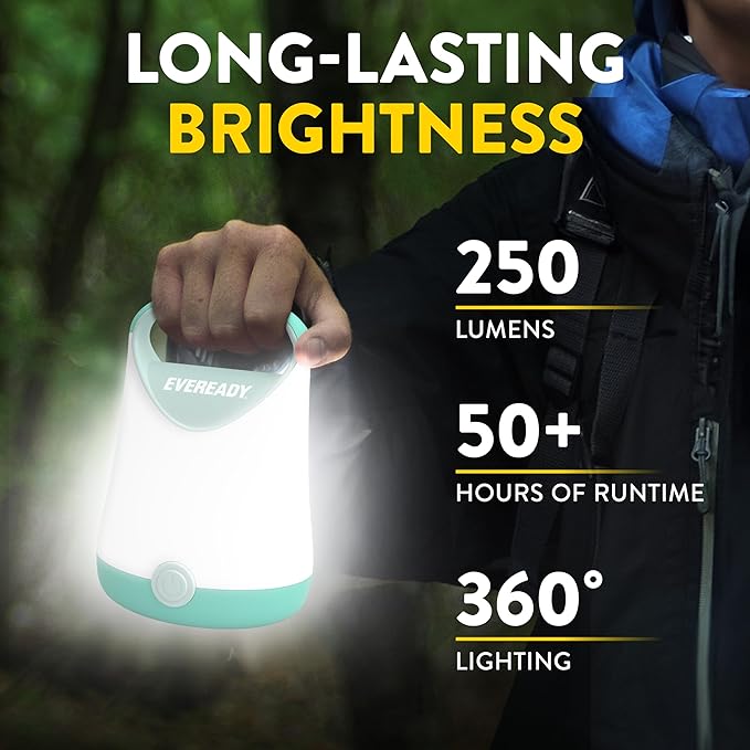 Eveready LED Camping Lantern X-250 (2-Pack), Super Bright Tent Lights, Rugged Water Resistant LED Lanterns, 100 Hour Run-time (Batteries Included), Teal