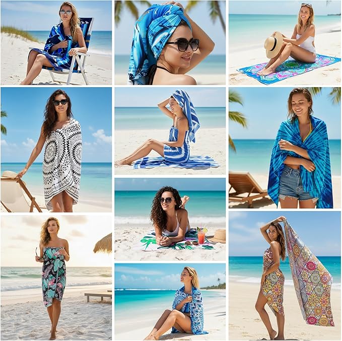 2 Packs Oversized Beach Towel Set 36 x 72 in Large Big Pool Camping Swim Clearance Soft Towels Travel Essentials Accessories Must Haves Vacation Necessities Adult Gifts Women Men Boho White Black