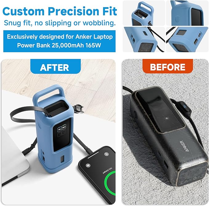 Silicone Case for Anker Laptop Power Bank 25,000mAh Portable Charger, Travel Protective Cover Compatible with Anker Power Bank 165W (Blue Case Only)