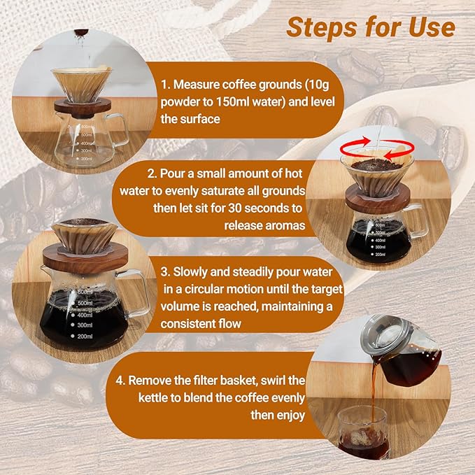 Coffee Pour Over 20.3oz 600ml High Borosilicate Glass Pour Over Coffee Maker Set Camping Travel with 100 Pcs V60 Cone Filter Paper Hand Brew Carafe Drip Suitable for Electric Ceramic Stove