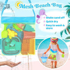 Collapsible Beach Toys for Kids Toddlers, Collapsible Sand Bucket and Shovels Set with Mesh Bag,Travel Sand Castle Building Kit, Sandbox Toys, Foldable Beach Essentials for Toddlers Kids Age 3-10 ﻿