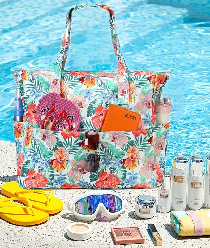 Bluboon Waterproof Beach Tote Pool Bags for Women Ladies Extra Large Carry On Bag With Wet Compartment for Weekender Travel