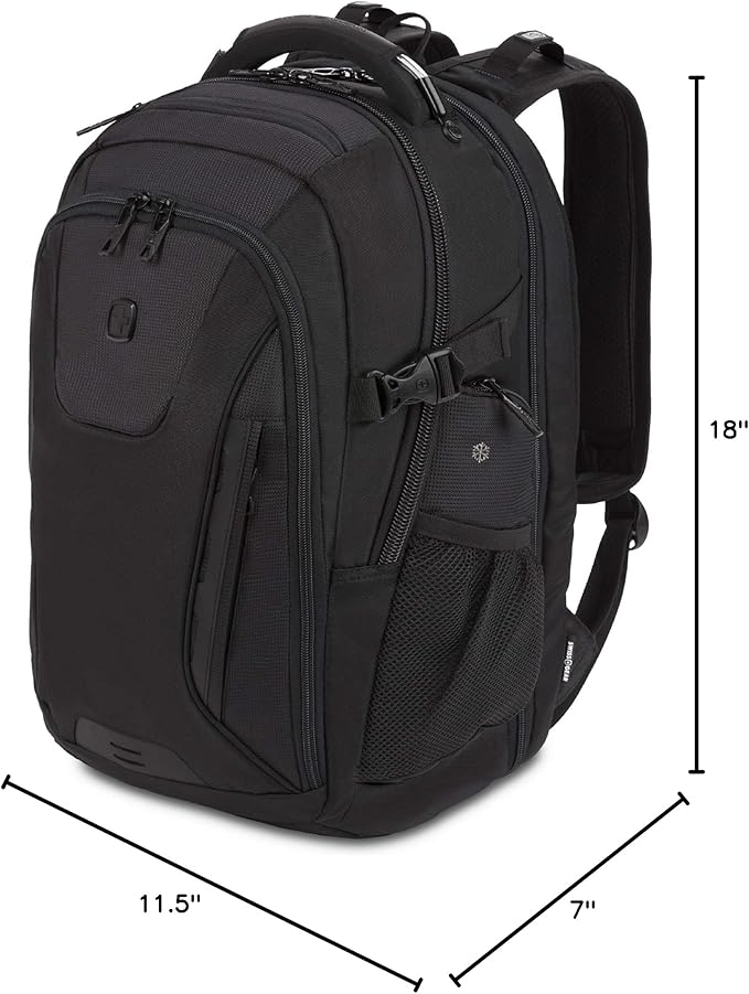 SwissGear Travel Tech Elite Laptop Backpack – Fits Laptops up to 16” – ScanSmart TSA-Friendly Backpack with USB Port, Shoe Compartment & Organizer Pockets – Black