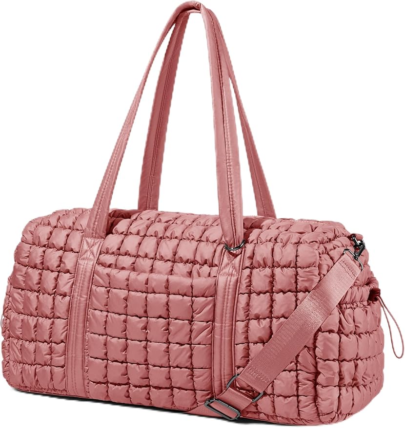 Quilted Travel Duffle Bag for Women Medium Weekender Bag Puffer Overnight Bag Large Soft Puffy Duffel Bag Carry-On Gym Bag Lightweight Personal Item Travel Bag for Trips Business Sport Airplane