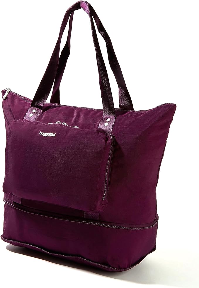 Baggallini Carryall Expandable Lightweight Travel Tote 22" Packable Folding Compact Nylon Washable Weekender w/Luggage Sleeve