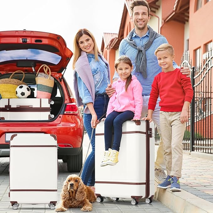 Luggage Sets, 2 Piece Carry on Luggage Set with Travel Bag, 2 Piece Expandable Spinner Hardshell Suitcase with TSA Lock, Back to School Suitcase, Women Men (White, 20/24 inch+Cosmetic Case)