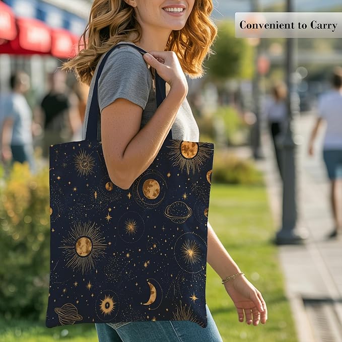Aesthetic Canvas Tote Bag, Cute Reusable Bags for Women with Inner Pocket