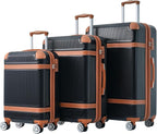 3 Piece Hardshell Luggage Sets 20"+24''+28" Black Expandable Hardside Luggages Spinner Suitcase with Spinner Wheels & TSA Lock,Lightweight Luggage Sets For Women Men Outdoor Travel