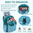 VASCHY Kids Backpack Lunch Bag Set, Girls 2-1 School Bookbag Insulated Lunch Box for Toddlers Preschool,Daycare,Kindergarten,Elementary School Green