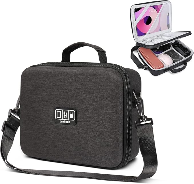 Luxtude Electronic Organizer Travel Case Large, Hard Case for Electronics with Shoulder Strap, Fits for iPad (Up to 11’’), Tech Gifts