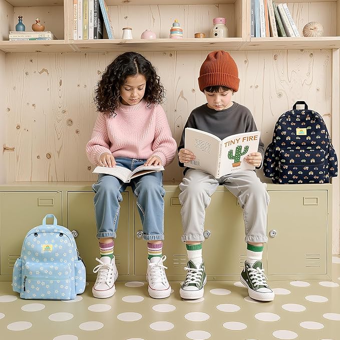 STEAMEDBUN Corduroy Kids Backpack for Girls and Boys 5-8: Girls Backpack for Elementary Kindergarten - 15 inch Cute Backpacks for Kids - Floral