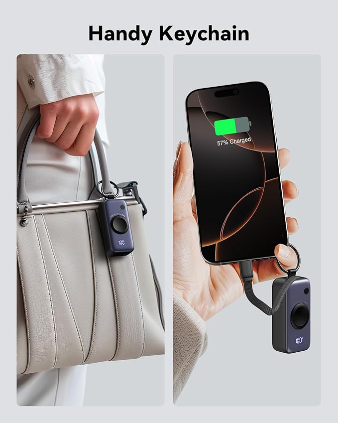 INIU 3-in-1 Portable Charger, 5000mAh Power Bank with Watch Charger & Built-in Cable, Compact 20W Fast Charging Battery Pack, Key Chain & Travel Essential for iPhone 16 15, Apple Watch, AirPods, etc