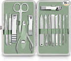 Utopia Care - Manicure Kit for Women and Men, Manicure Set with Nail Clippers or Nail Kit Includes Fingernail & Toenail Clippers,15-Pcs Pedicure Kit Stocking Stuffers with Travel Case - Green