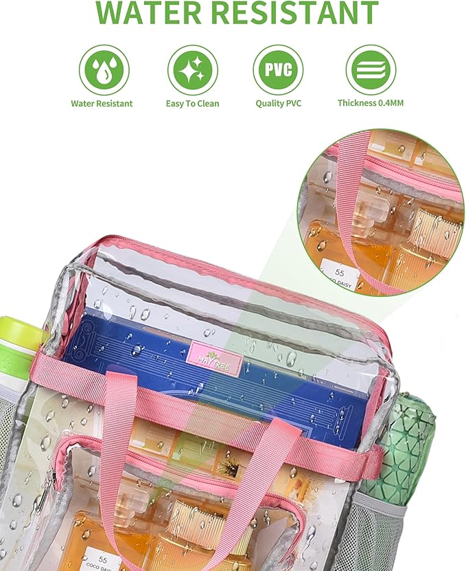 MAY TREE Clear Vinyl Tote Bag, Pink, 12 x 6 x 12 in