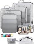 Veken 9/11 Set Compression Packing Cubes for Travel Essentials,Compressible Expandable Large Luggage Suitcase Organizer Bags for Clothing,Durable Space Saver Storage Bags with Toiletry Bags(White)