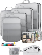 Veken 9/11 Set Compression Packing Cubes for Travel Essentials,Compressible Expandable Large Luggage Suitcase Organizer Bags for Clothing,Durable Space Saver Storage Bags with Toiletry Bags(White)