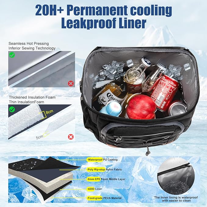 Backpack Cooler Insulated Leak Proof, Lightweight Soft Sided Cooler Backpack for Men Women, Waterproof Beach Cooler Bag Lunch Backpack for Camping Hiking Picnic Fishing Travel Outdoor