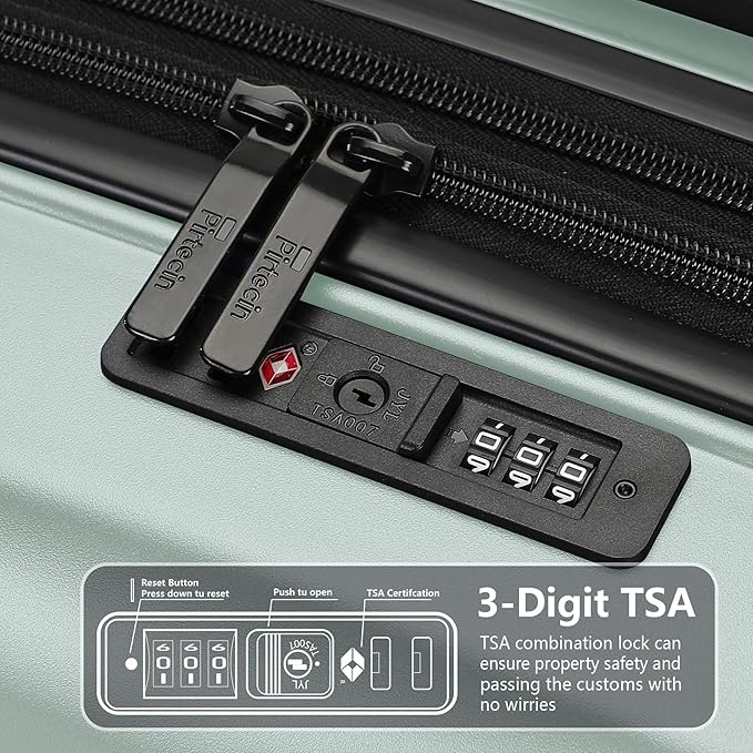 Luggage Sets 3 Piece, Lightweight Expandable PC Hardside Durable Suitcases with Spinner Wheels & TSA Lock, 20/24/28 Inch, Light Green
