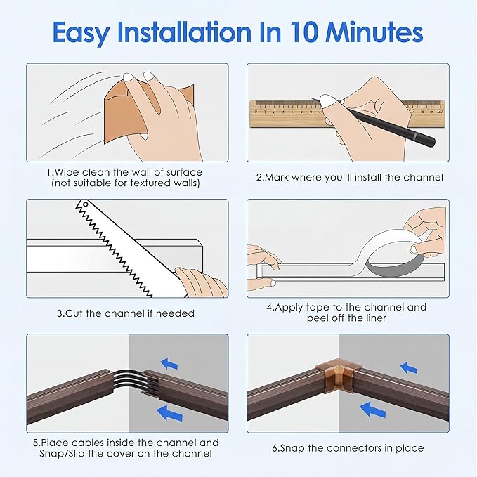 Yecaye TV Cord Hider, 125in Cord Cover, Large Cable Hider, Wire Covers for 4 Cords, Cable Raceway Wire Hider, Wire Hiders for TV on Wall, Cable Cover Cord Concealer, W1.18in H0.6in, Darkwood