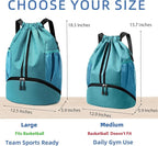 JELUTAR Drawstring Backpack Gym Bag with Shoes Compartment for Soccer, Basketball, Swim, Water-Resistant String Backpack Beach Cinch for Women Men, Teal