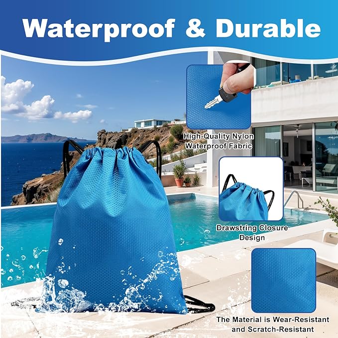 5-Pack Waterproof Drawstring Backpacks, Soccer-Texture Oxford Fabric, 16.9" × 13.8", Lightweight 0.20 lb Each, No Eyelets, Gym & Marathon Gear Sacks(Sky Blue)