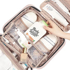 NISHEL Travel Toiletry Bag for women, Portable Hanging Organizer for Family-Sized Shampoo, Conditioner, Brushes Set, Makeup Accessories, Extra Large Size, Pink