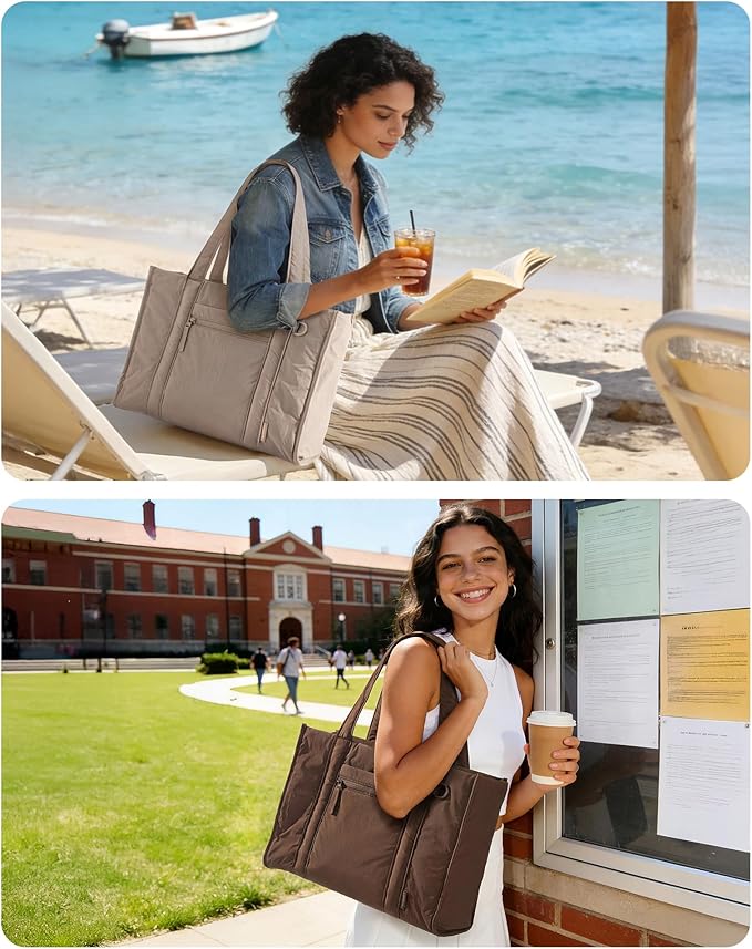 BAGSMART Boxy Tote Bag for Women, Crossbody Bag with Zipper, Crush Bow Purses for Travel Work College