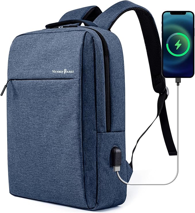 Laptop Backpack, Business Slim Durable 17 Inch Laptops Travel Backpacks with USB Charging Port, Backpacks Bookbag Computer Work Bag Gifts for Men Women Fits Notebook (Blue)